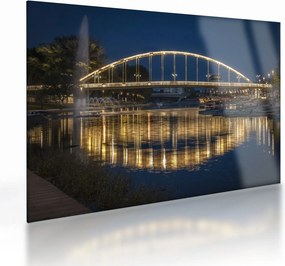 Obraz na szkle - most z fontanną (70x50 cm)