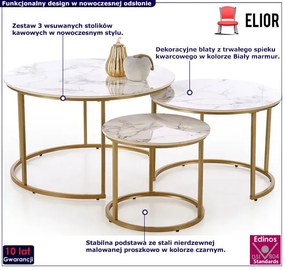 Wsuwany zestaw stolików kawowych biały + złoty E0-R87