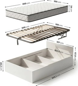 Białe łóżko jednoosobowe z materacem 100x200 cm H7-Z08