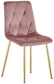 Różowe krzesło do kuchni LIBRA aksamitne ze złotymi nogami