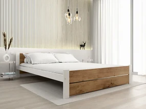 Łóżko IKAROS DOUBLE 140 x 200 cm, dąb artisan/biały Stelaż: Ze stelażem listwowym elastycznym, Materac: Bez materaca