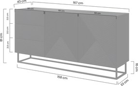 Komoda Asha 167 cm z szufladami i metalowymi nogami - artisan / czarny mat