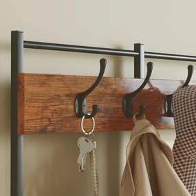 HOMCOM Stojak na ubrania, stojak z materiałową szufladą, 14 haczyków do przedpokoju, sypialni, Rustykalny-brązowy, wysokość 183 cm | Aosom PL
