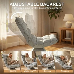 HOMCOM Fotel do czytania i relaksu, obrotowy, w wyglądzie aksamitu, 62 cm x 70 cm x 95 cm, Jasnoszary