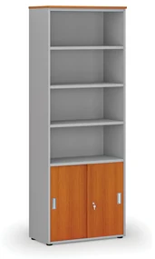 Szafa biurowa kombinowana PRIMO GRAY, drzwi przesuwne na 2 poziomach, 2128 x 800 x 420 mm, szary/wiśnia