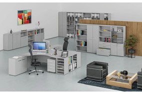 Szafa biurowa kombinowana PRIMO GRAY, drzwi na 3 poziomach, 800 x 420 x 1434 mm, szary