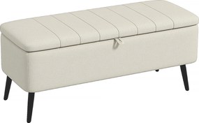 HOMCOM Ławka z miejscem do przechowywania, tapicerowana w lnianym stylu, skrzynia siedziskowa z metalowymi nogami 102 x 40 x 44 cm, kremowobiały | Aosom PL