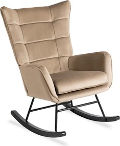 Fotel Bujany na Biegunach Uszak Wypoczynkowy JACKSON Beżowy Welurowy do Salonu Nowoczesny