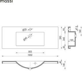 Umywalka wpuszczana w blat z konglomeratu WAVE 100 cm
