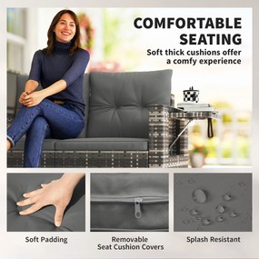 Outsunny Rattanowa sofa 2-osobowa z poduszkami, składane boczne stoliki, jasnoszary | Aosom PL