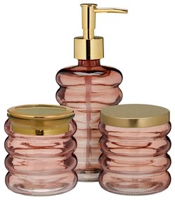 Zestaw łazienkowy HUM, szklany dozownik, kubek, pojemnik, 3 elementy