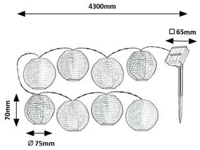 Rabalux 77048 łańcuch solarny LED z 8 papierowymi lampkami Titu