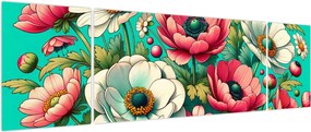 Obraz - Kwiaty na niebieskim tle (170x50 cm)