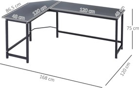 Vinsetto® stolik komputerowy biurko narożne regulacja wysokości metal czarny 168 x 120 x 75 cm