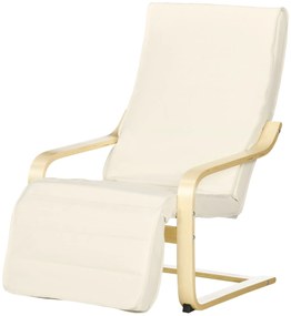 HOMCOM Leżak z Poduszką, Regulowany Podnóżek w 5 Pozycjach, Drewno Brzozowe, do 120 kg, 66,5 x 94 x 100 cm, Kremowy