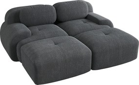 Prosta sofa z zaokrąglonymi podłokietnikami - sofa 2-osobowa z oparciem i poduszkami dekoracyjnymi - szary sztruks