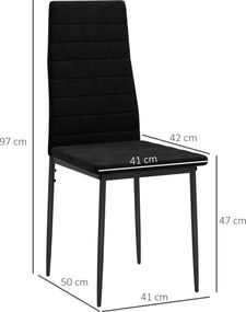HOMCOM Zestaw 4 krzeseł do jadalni, beznarżnikowy design, tapicerka z tkaniny, metalowe nogi, czarne