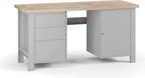 Stół warsztatowy G7, blat bukowy, 1700 x 685 x 840 mm, 1x szafka, 3x szuflada, szary