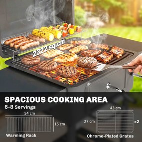 Outsunny Grill węglowy BBQ Smoker z pokrywą, termometrem, regulowaną wysokością węgla, kominem, rusztem, boczną półką i tacką na popiół | Aosom PL