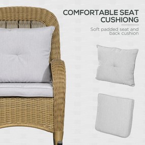 Outsunny Fotel Bujany Boho Rattan PE Zdejmowalne Pokrowce Naturalny Jasnoszary Relaks w Stylu | Aosom PL