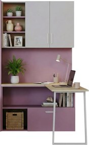 Różowy regał z narożnym biurkiem dla nastolatki kaszmir + różowy E0-W14