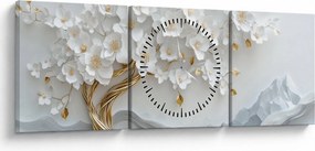 Obraz – Eleganckie drzewo życia 3D (z zegarem) (90x30 cm)