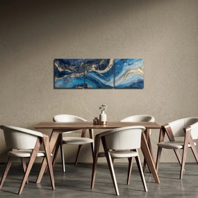 Obraz - Abstrakcyjny niebiesko-złoty marmur (z zegarem) (90x30 cm)