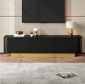 Nowoczesna szafka RTV - 170 x 40,5 x 47 cm - z 3 drzwiami - front teksturowany - MDF + płyta wiórowa - czarna