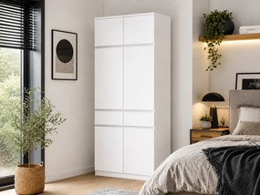 Biała minimalistyczna dwudrzwiowa szafa z nadstawką 100 cm  K6-T48