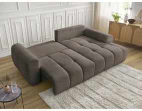 Brązowy rozkładany/ze schowkiem narożnik z materiału bouclé (prawostronny/z szezlongiem) Roxelane – Bobochic Paris