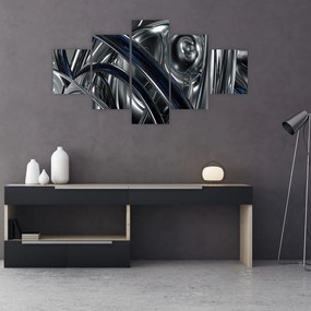 Obraz szarej abstrakcji z niebieskim (125x70 cm)