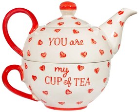 Czerwono-biały ceramiczny serwis do herbaty You are My Cup of Tea – Sass &amp; Belle