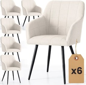 6x Krzesło tapicerowane z przeszyciami kwadratowymi Kremowe LUXANO Czarne nogi tkanina Lumos