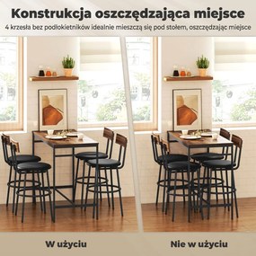 HOMCOM zestaw barowy 5 częściowy stół z 4 hokerami do kuchni jadalni industrialny styl drewno stal brązowy | Aosom PL