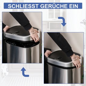 HOMCOM Automatyczny kosz na śmieci z czujnikiem podczerwieni Wiadro kuchenne Srebrny