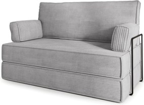 Masseno Sofa piankowa LADIA z funkcją spania, Kanapa z pianki do salonu, Bezmontażowa, Tkanina sztruksowa – Jasnoszary POSO 55