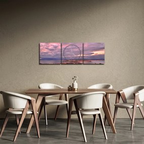 Obraz - Zmierzch nad miastem (z zegarem) (90x30 cm)