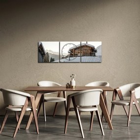 Obraz - chata górska w śniegu (z zegarem) (90x30 cm)