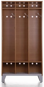 Drewniana szafka ubraniowa S4 na nogach, 3-drzwiowa, 1750 x 900 x 400 mm, demontaż, zamek obrotowy, orzech
