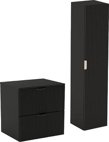 Czarny Zestaw Łazienkowy 60cm Szafka Blat Słupek Ryflowane Fronty