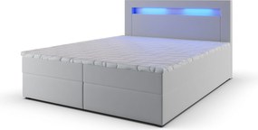 Masseno Łóżko kontynentalne PLATO 180x200 cm LED z pojemnikiem na pościel - Biały, MADRYT 920