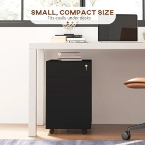 Vinsetto Kontener na dokumenty, 3 szuflady, zamykany, na kółkach, 37 cm x 43,5 cm x 60 cm, Czarny | Aosom PL