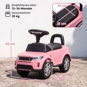 AIYAPLAY LAND ROVER DISCOVERY jeździk, jeździk z klaksonem i odgłosami silnika, schowek pod siedzeniem, 18-36 miesięcy, różowy | Aosom PL