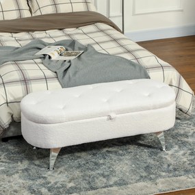 HOMCOM Ławka pikowana z miejscem do przechowywania, pokrywą i metalowymi nogami do salonu, sypialni, przedpokoju, Biała