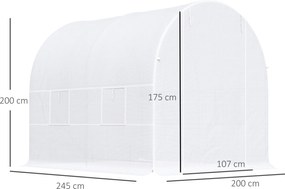 Outsunny Szklarnia Tunelowa Ogrodnicza Biała Praktyczna i Wytrzymała 245x200x200cm | Aosom PL