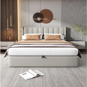 Łóżko tapicerowane 140 x 190 cm - z portem USB do ładowania - z oświetleniem LED - regulowane wezgłowie - PU - szare (materac nie jest w zestawie)