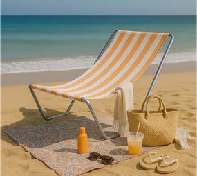 Składany leżak plażowy SAND, pomarańczowe paski