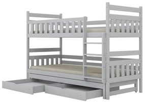 Łóżko piętrowe BARTEK 180x90 białe drewniane trzyosobowe z szufladami KOCOT KIDS