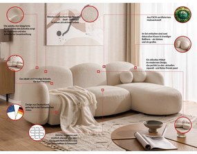 Jasnobrązowy narożnik z materiału bouclé (prawostronny/z szezlongiem) Orbit – Ropez