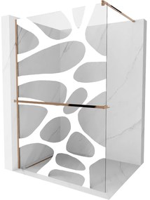 Mexen Kioto+ ścianka prysznicowa z półką Walk-in 140 x 200 cm, biały wzór, różowe złoto - 800-140-121-60-97